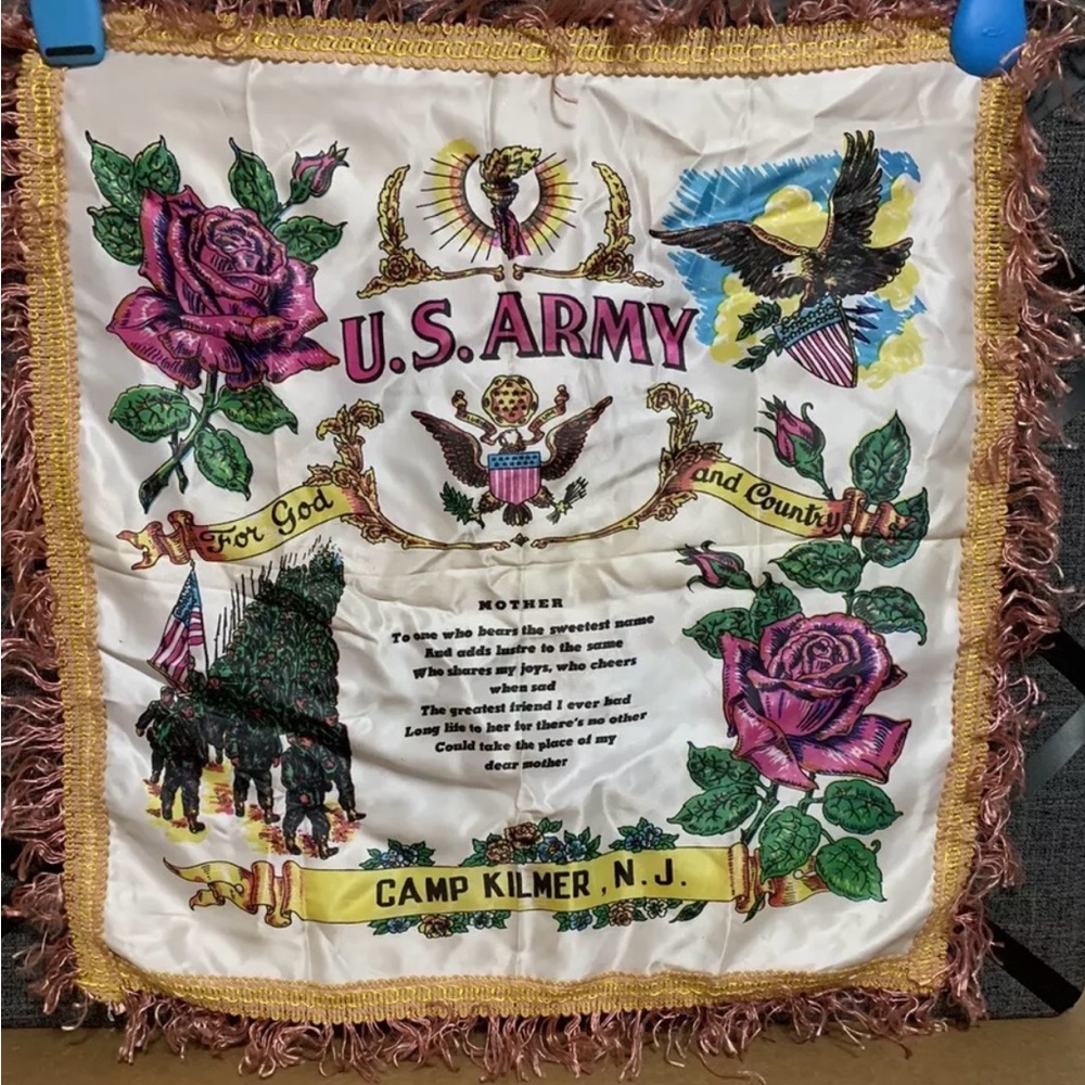 Vintage U.S. Army Pillow Cover, Military Memorabilia Camp Kilmer, N.J.
